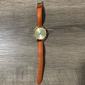 Michael Kors Slim Runway Gold-tone Orange Leather Strap Ladies Watch MK2275